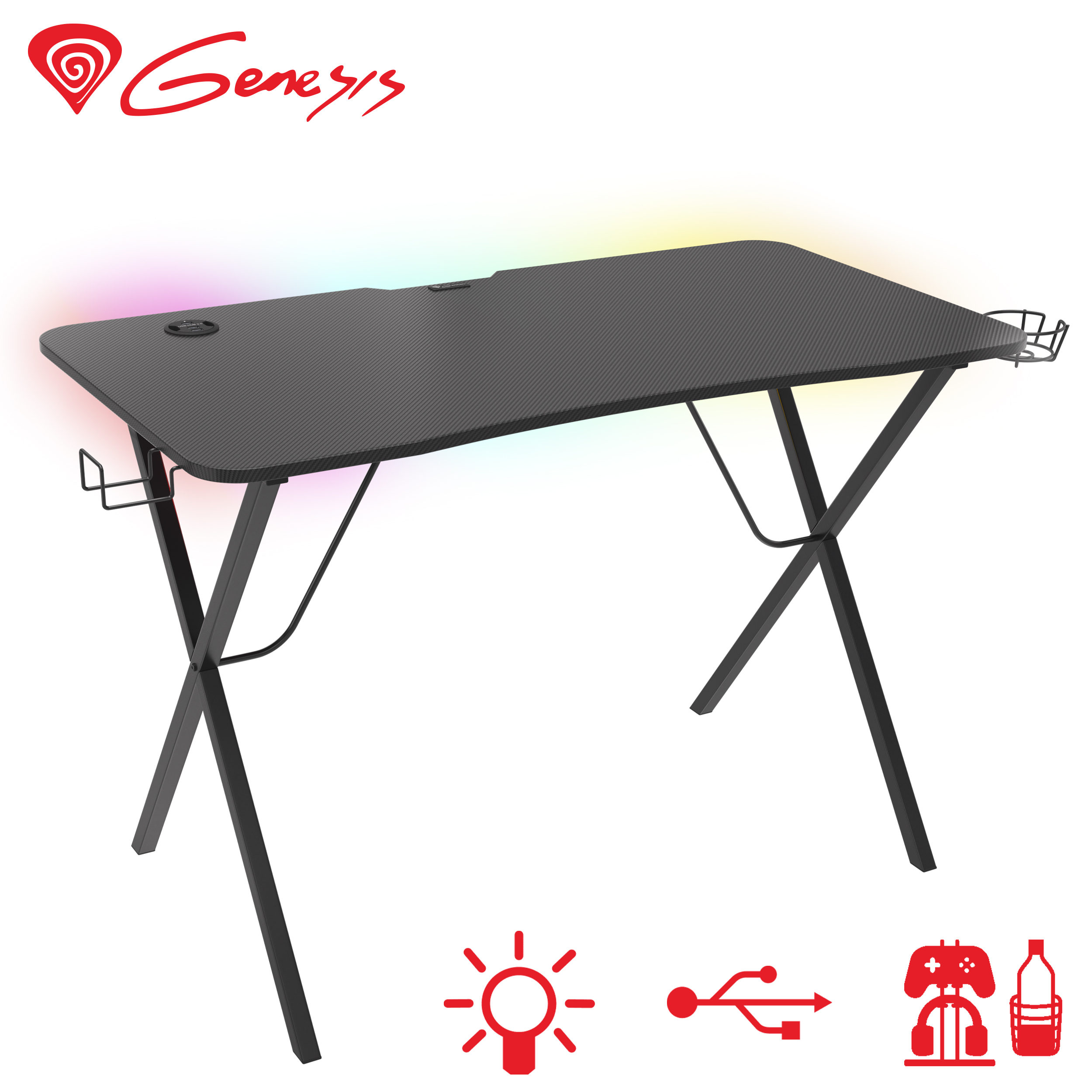 Profesionalna GAMING miza GENESIS HOLM 200 RGB, LED RGB osvetlitev, USB 3.0