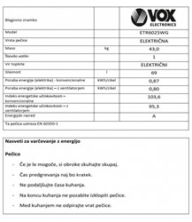 Električni štedilnik VOX ETR 6025 WG