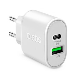 Adapter SBS Ultra Fast USB-C 20W + USB-A 18W, bela