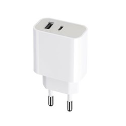 Adapter hitri USB-A + USB-C 20W WHITE