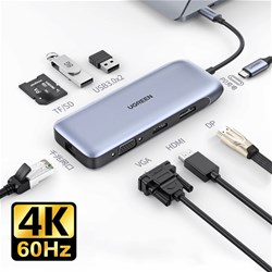 Ugreen USB-C Hub 9v1 4K HDMI, 4K DP, VGA, RJ45, 2xUSB 3.2, MicroSD