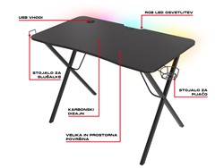 Profesionalna GAMING miza GENESIS HOLM 200 RGB, LED RGB osvetlitev, USB 3.0