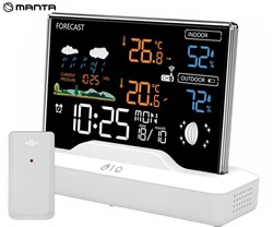 Vremenska postaja MANTA MTO100W WINDY, namizna, čas, vreme, temperatura, bela