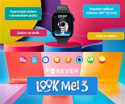 Otroška pametna ura FOREVER Look Me! 3 KW-520, 4G LTE, 1.85-palčni zaslon, črna