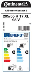 Celoletne pnevmatike CONTINENTAL 205/55R17 95V XL ALLSEASONCONTACT 2 M+S, 4 KOS