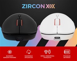 Brezžična miška, GENESIS ZIRCON XIII , gaming / pisarniška, 7 gumbov, bela