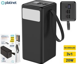 Powerbank Platinet PMPB6020, 20W, 60.000mAh, QC3.0, PD, 4xUSB-A, 2xUSB-C, zaslon