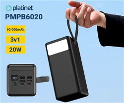 Powerbank Platinet PMPB6020, 20W, 60.000mAh, QC3.0, PD, 4xUSB-A, 2xUSB-C, zaslon