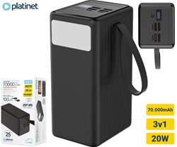 Powerbank Platinet PMPB7020, 20W, 70.000mAh, QC3.0, PD, 4xUSB-A, 2xUSB-C, zaslon