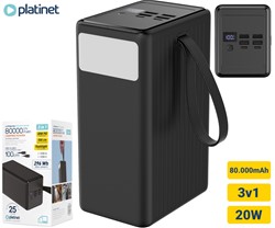 Powerbank Platinet PMPB8020, 20W, 80.000mAh, QC3.0, PD, 4xUSB-A, 2xUSB-C, zaslon