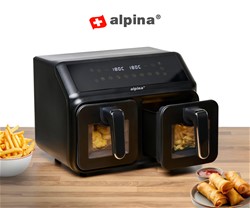 Cvrtnik / friteza na vroč zrak ALPINA DOUBLE XXL, 8L, 2200W, 2x posoda, digital