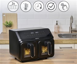 Cvrtnik / friteza na vroč zrak ALPINA DOUBLE XXL, 8L, 2200W, 2x posoda, digital