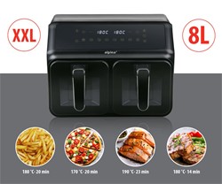 Cvrtnik / friteza na vroč zrak ALPINA DOUBLE XXL, 8L, 2200W, 2x posoda, digital
