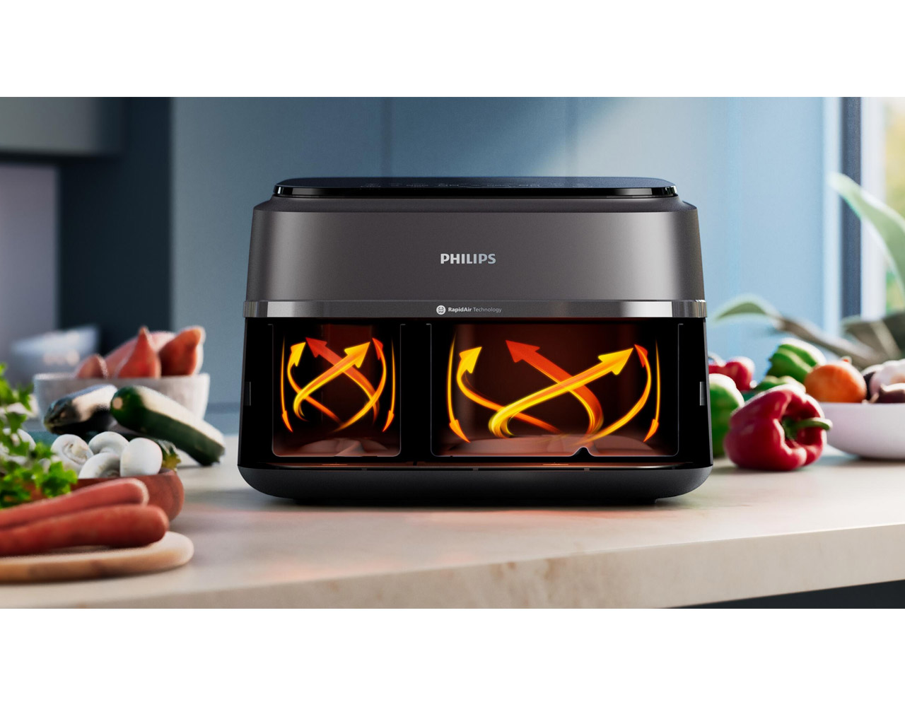 Cvrtnik na vroč zrak z dvojno košaro Philips NA352/00 Airfryer 9-litrski
