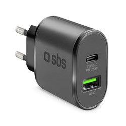 Adapter SBS Ultra Fast USB-C 25W + USB-A 18W, črn