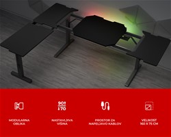 Pisarniška/gaming miza GENESIS HOLM MODULAR 160 CORNER, kotna,RGB,160x155x75cm