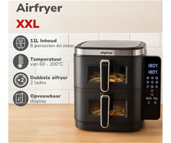 XXL cvrtnik / friteza na vroč zrak DOUBLE XXL ALPINA, 11L, 2800W, 2x posoda 