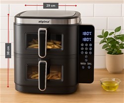 XXL cvrtnik / friteza na vroč zrak DOUBLE XXL ALPINA, 11L, 2800W, 2x posoda 