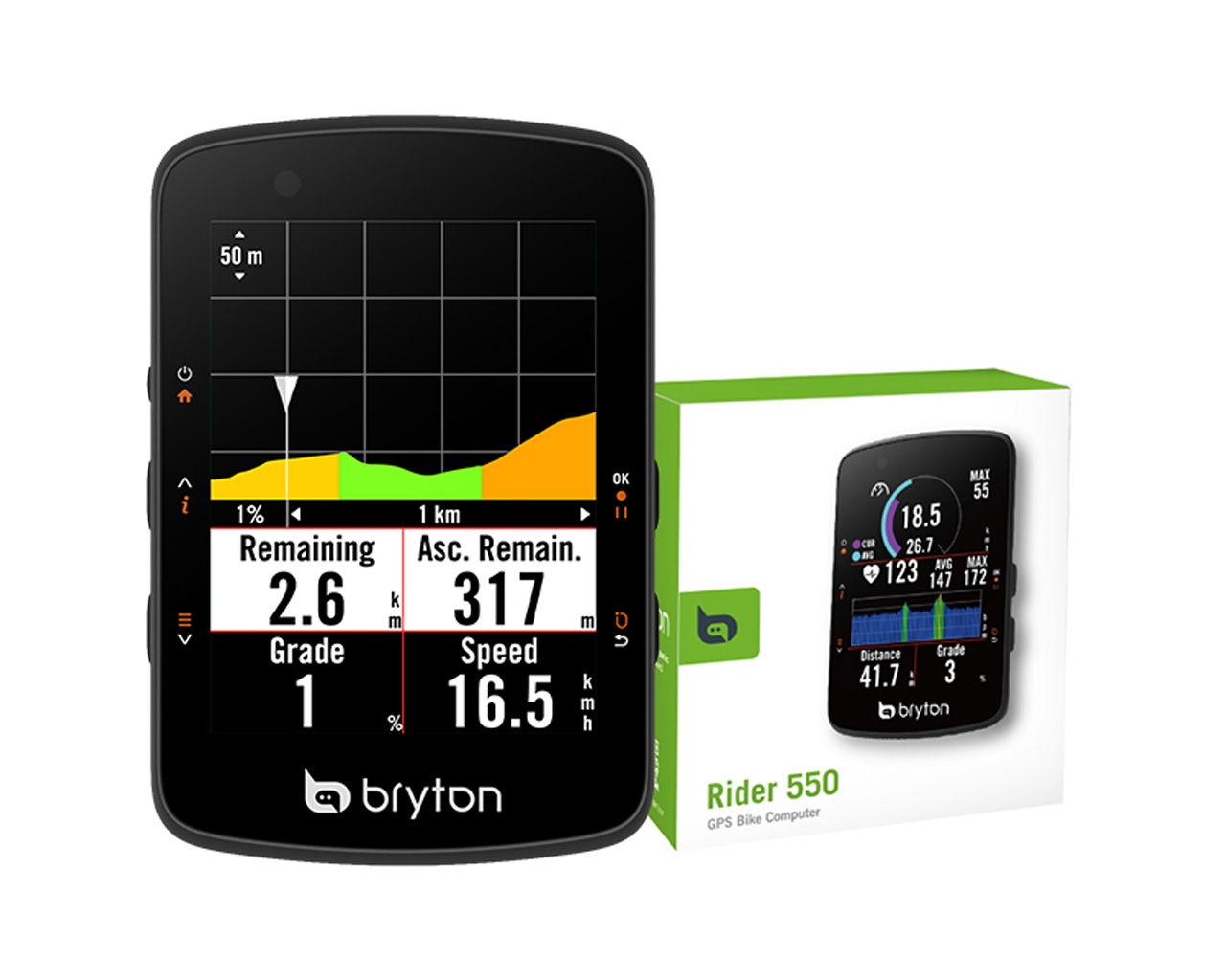 Kolesarski računalnik Bryton Rider 550 E, USB-C