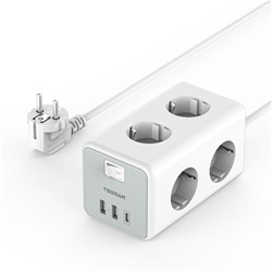 Tessan 306C namizni razdelilec, 6x vtičnica, 2x USB-A, 1x USB-C, 2 m kabel