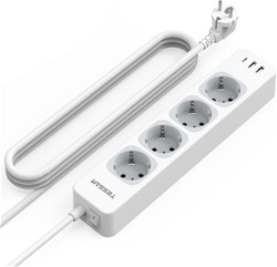 Tessan 307C namizni razdelilec, 4x vtičnica, 2x USB-A, 1x USB-C, stikalo