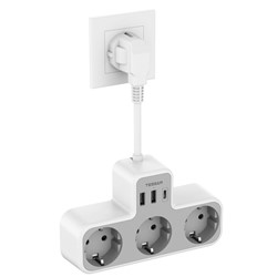Tessan 323X-C namizni razdelilec, 3x vtičnica, 2x USB-A, 1x USB-C, 15 cm kabel