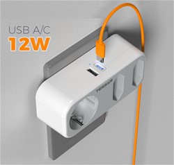 Tessan 324C vtični razdelilec, 1x Schuko + 2x Euro vtičnici, 1x USB-A, 1x USB-C
