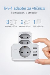 Tessan 327 vtični razdelilec, 1x Schuko + 2x Euro vtičnici, 3x USB-A