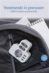 Tessan 327 vtični razdelilec, 1x Schuko + 2x Euro vtičnici, 3x USB-A