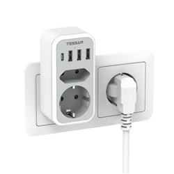 Tessan 328 vtični razdelilec, 2x vtičnica (Schuko + Euro), 3x USB-A, 1x USB-C