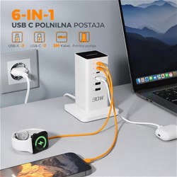 Tessan CS04-EU-WH namizna polnilna postaja z 3× USB-C in 3× USB-A – 30 W
